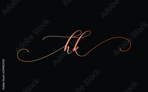 hk or h, k Lowercase Cursive Letter Initial Logo Design, Vector Template