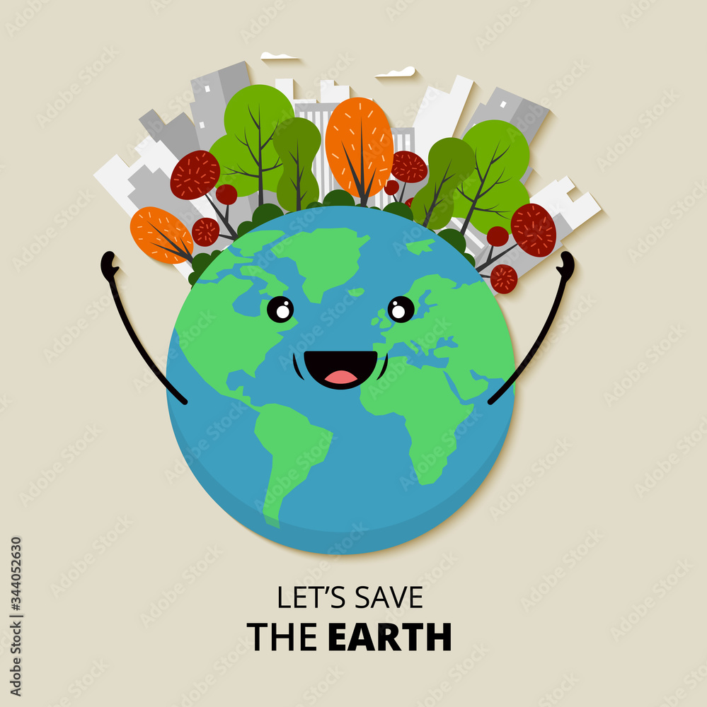 World environment day concept illustration. Happy green eco earth