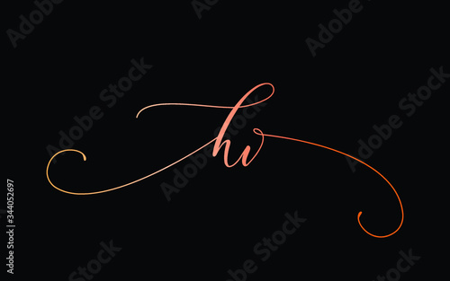 hv or h, v Lowercase Cursive Letter Initial Logo Design, Vector Template