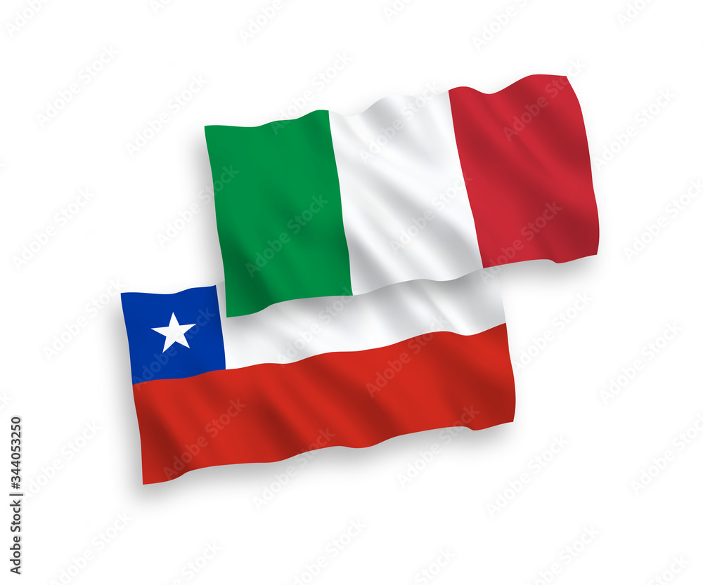 Flags of Italy and Chile on a white background
