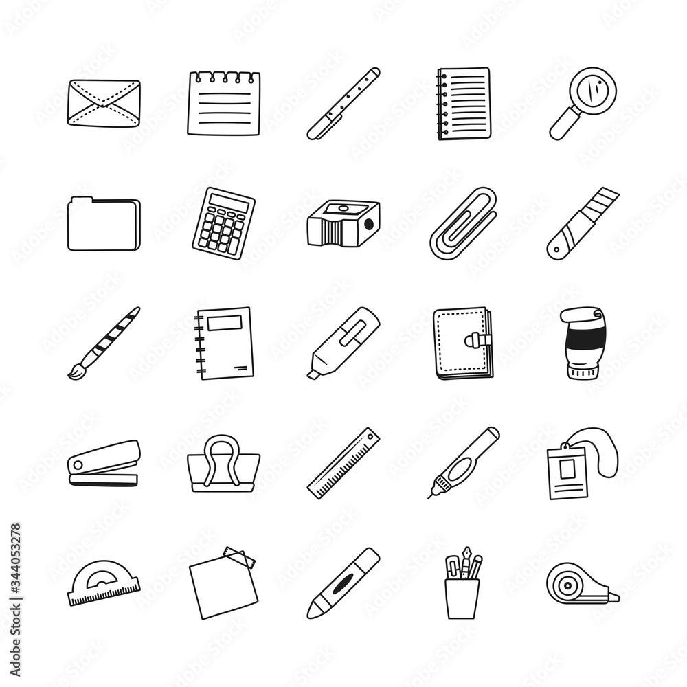 pen and Stationary icon set, line style pen and Stationary icon set, line style