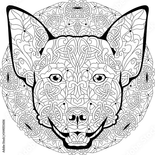 Fototapeta Naklejka Na Ścianę i Meble -  Zentangle stylized head dog with mandala. Hand drawn decorative vector illustration for coloring