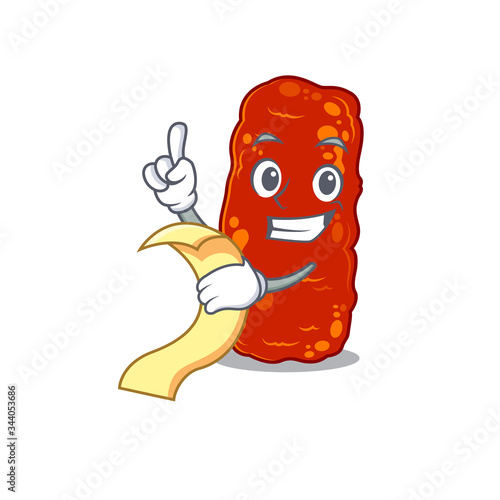 Acinetobacter bacteria mascot character design with a menu on his hand