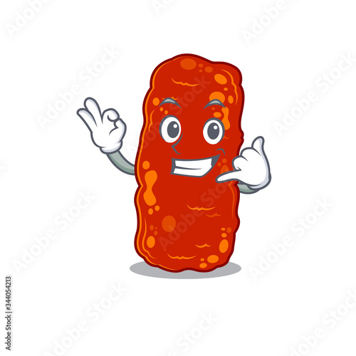Cartoon design of acinetobacter bacteria with call me funny gesture