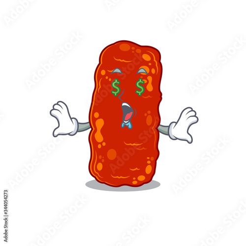 Rich cartoon character design of acinetobacter bacteria with money eyes