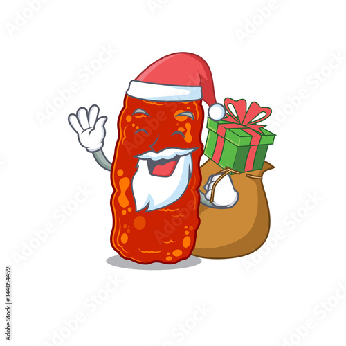 Cartoon design of acinetobacter bacteria Santa with Christmas gift