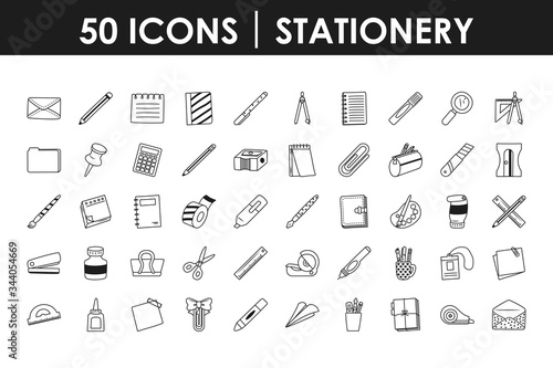 stationary icon set, line style