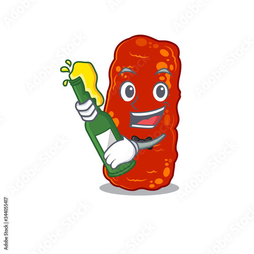 Mascot character design of acinetobacter bacteria say cheers with bottle of beer