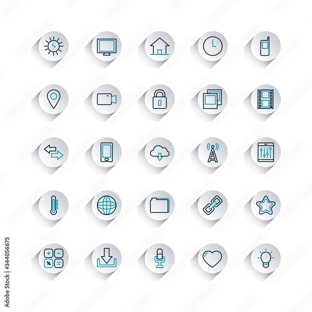 location pin and smartphone app buttons icon set, line gradient style location pin and smartphone app buttons icon set, line gradient style