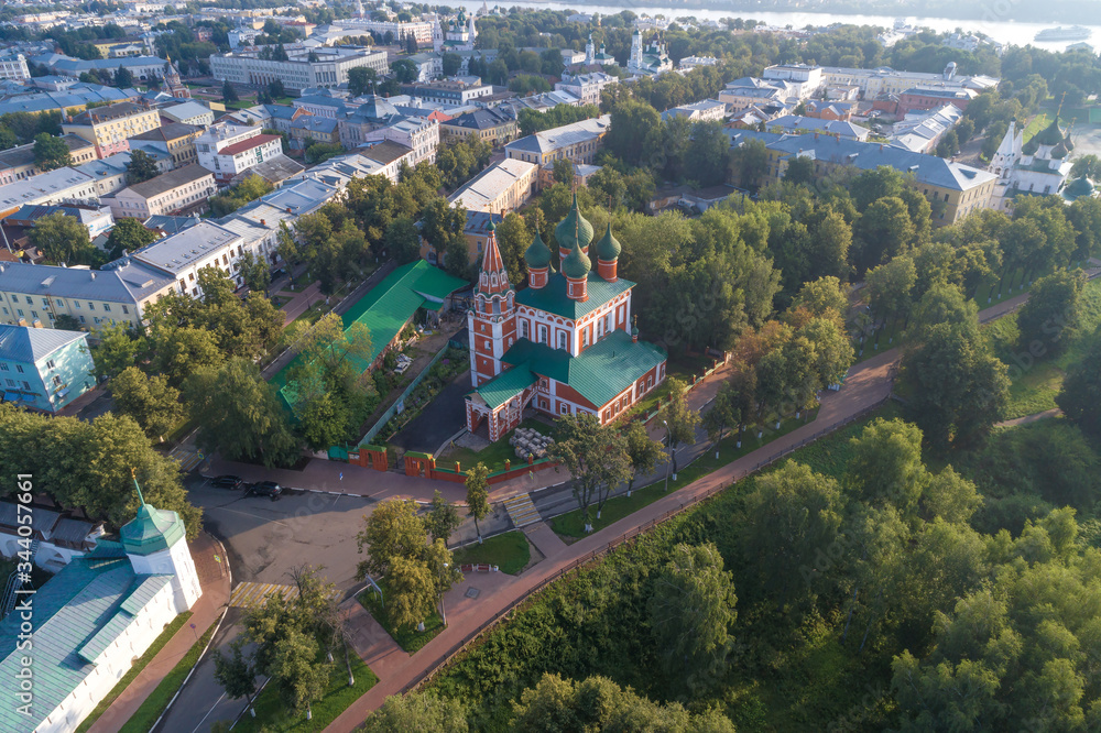 Church of St. Michael the Archangel in the cityscape on a July morning. Yaroslavl, Golden Ring of Russia