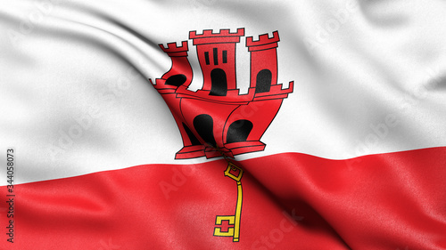 3D illustration of the flag of Gibraltar waving in the wind. photo