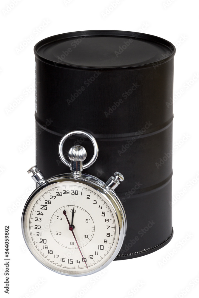 Old stopwatch with Black metallic oil barrel Old stopwatch with Black metallic oil barrel