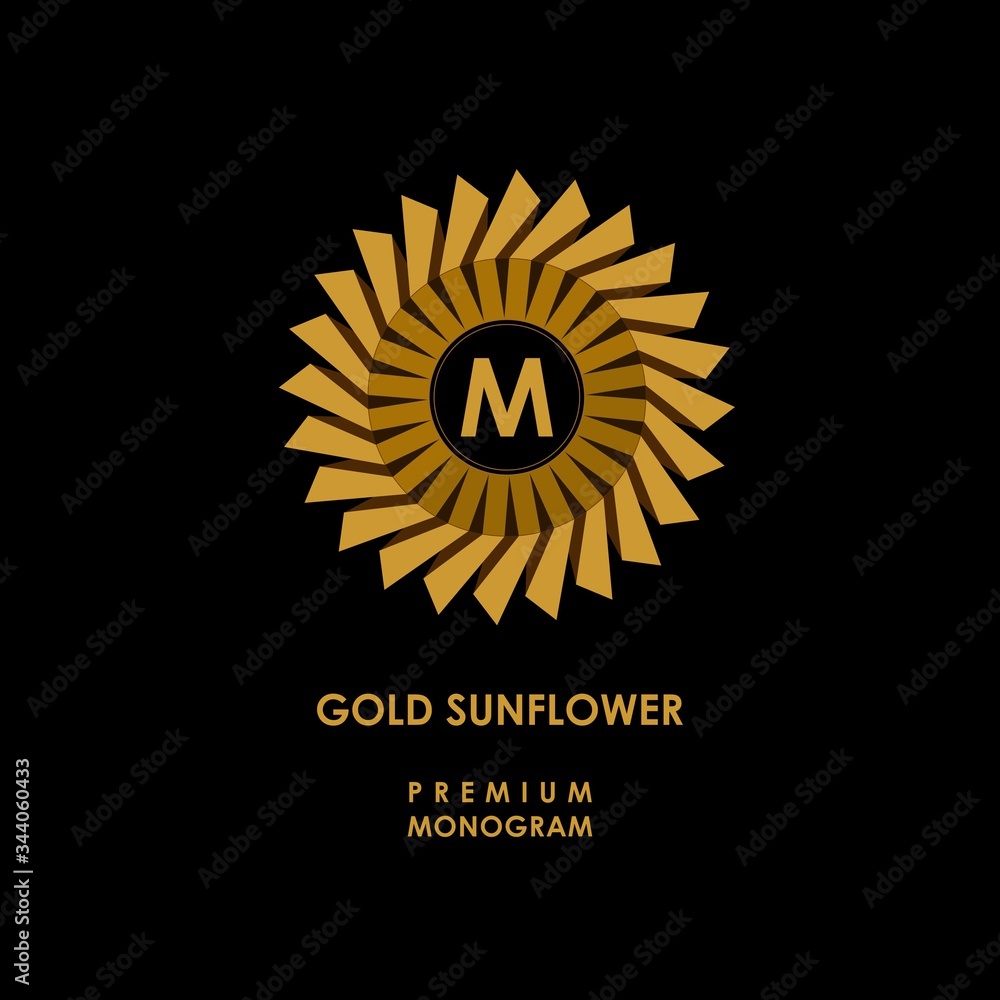 Fototapeta premium Golden sunflower. Template for creating logo, emblem, monogram. Vector.