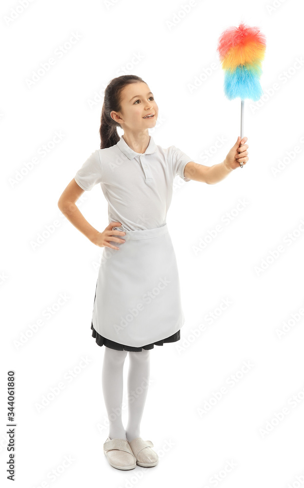 Cute little chambermaid on white background Cute little chambermaid on white background