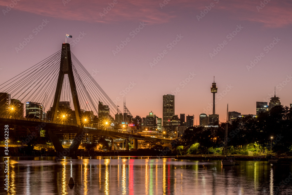 bridge and city at twilight bridge and city at twilight