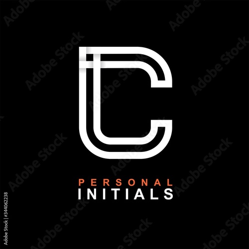 Capital letter C. Created from interwoven white stripes with shadows on a black background. Template for creating logo, emblems, monograms, personal initials, corporate identity. Vector