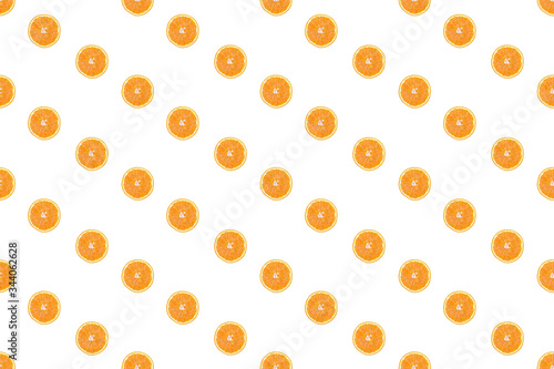 Fototapeta Naklejka Na Ścianę i Meble -  Seamless pattern of isolated slices of orange. Wallpaper for background, design and packaging.