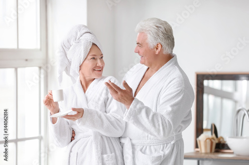 Morning of mature couple in...