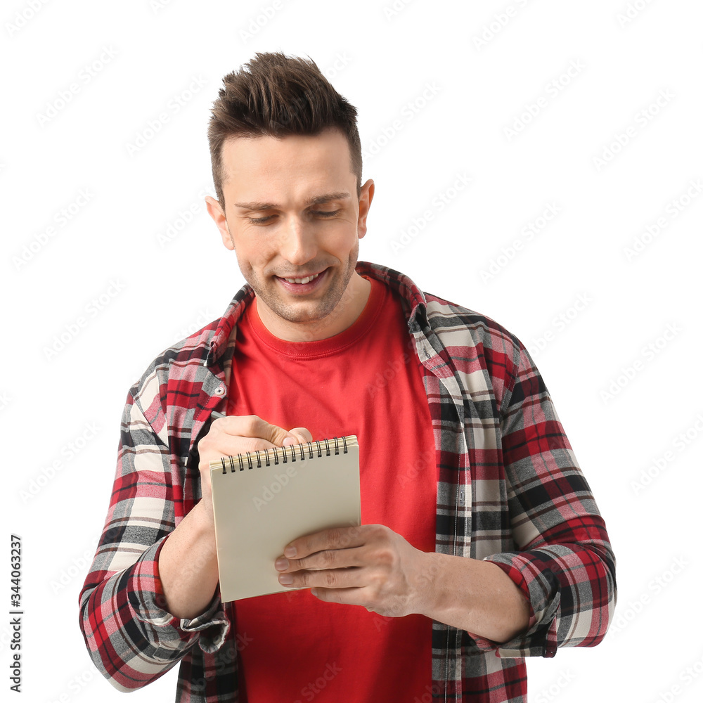 Male truck driver with notebook on white background Male truck driver with notebook on white background