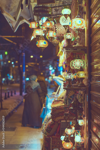 Turkish lamps with colourful geometric patterns © Y
