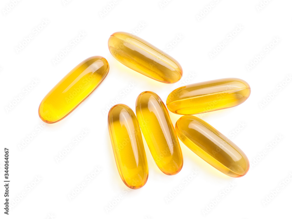 Fish oil capsules on white background Fish oil capsules on white background