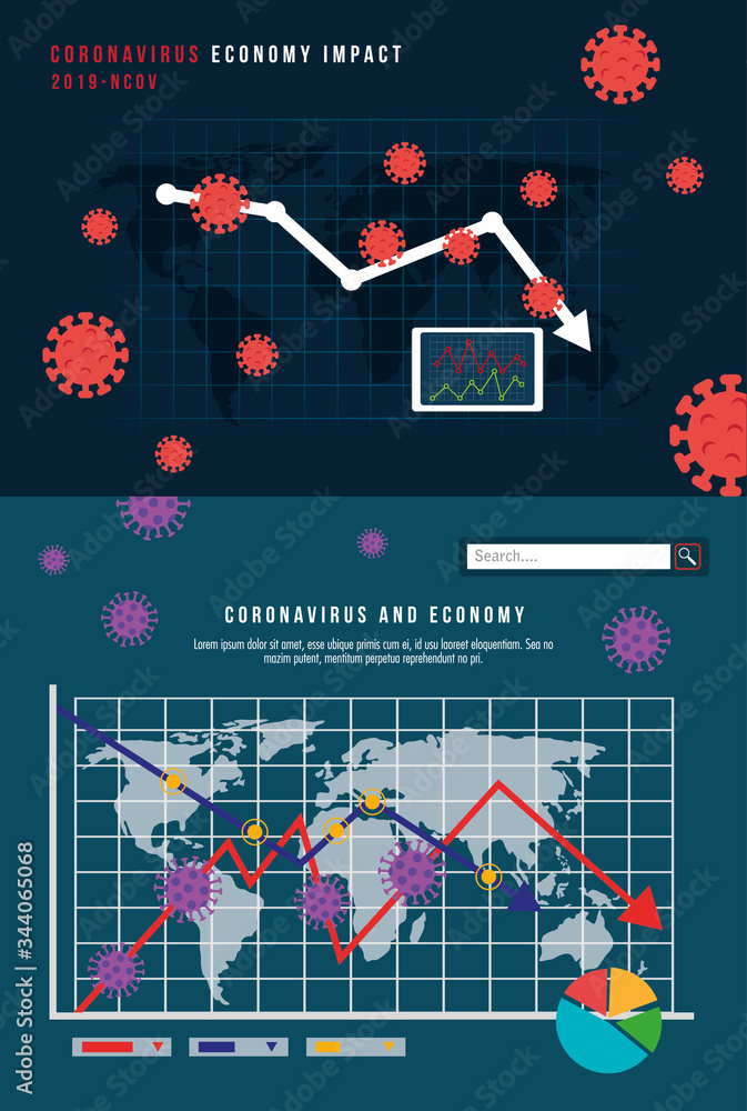 Obraz premium infographic of economy impact by covid 19 vector illustration design
