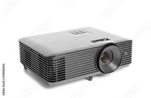 Modern video projector on white background photo
