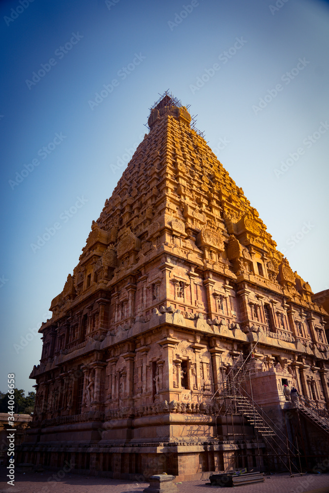 A beautiful daylight view of lord bragadeeswarar temple tower in Tamil Nadu India