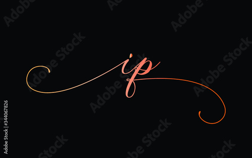 ip or i, p Lowercase Cursive Letter Initial Logo Design, Vector Template