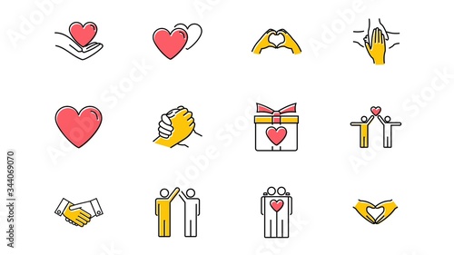 Friendship and love line icons

.Trust handshake, social responsibility icons.vector illustration