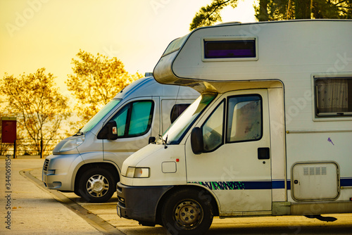 Camper cars on roadside parking area