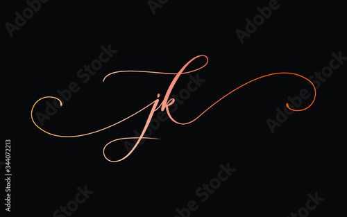jk or j, k Lowercase Cursive Letter Initial Logo Design, Vector Template