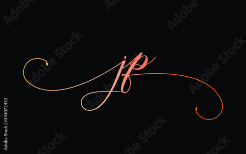 jp or j, p Lowercase Cursive Letter Initial Logo Design, Vector Template
