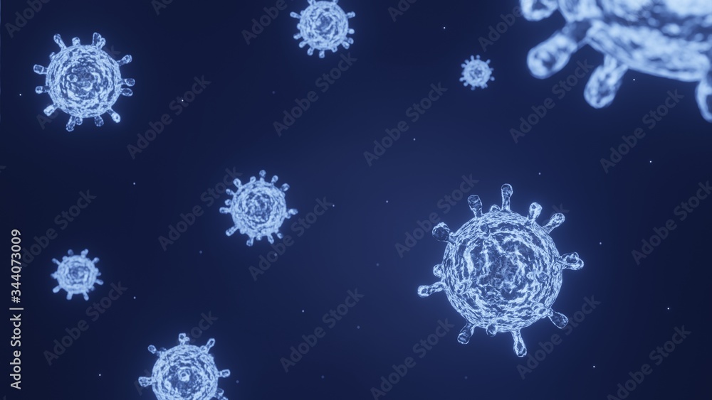 Naklejka premium Blue Virus close up concept 3D rendering background. Coronavirus ,Covid-19.