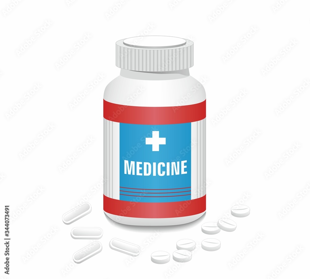 Medicine bottle with two different pills. Vector illustration. Medicine bottle with two different pills. Vector illustration.