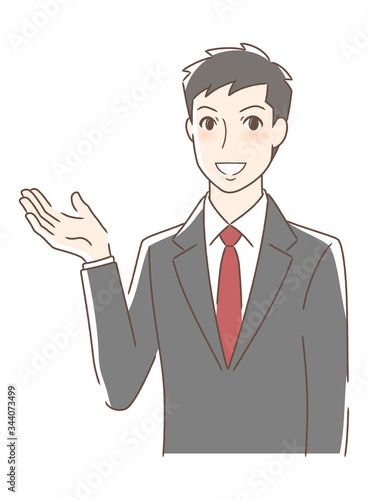 笑顔で手のひらを差し出す男性