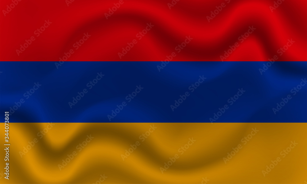 national flag of Armenia on wavy cotton fabric. Realistic vector illustration. national flag of Armenia on wavy cotton fabric. Realistic vector illustration.