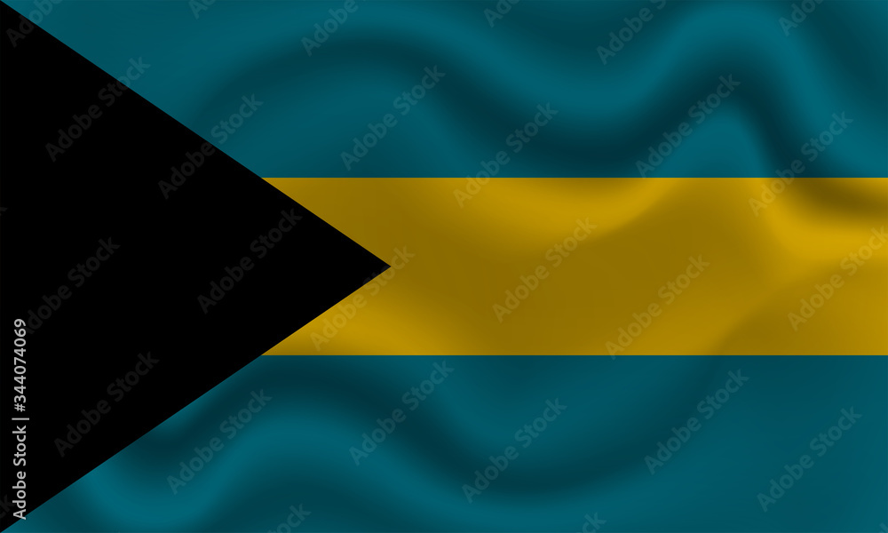 national flag of Bahamas on wavy cotton fabric. Realistic vector illustration. national flag of Bahamas on wavy cotton fabric. Realistic vector illustration.