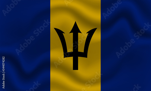 national flag of Barbados on wavy cotton fabric. Realistic vector illustration.