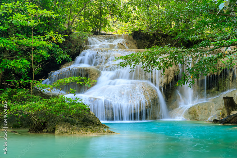 Waterfall level 1, Erawan National Park, Kanchanaburi, Thailand Waterfall level 1, Erawan National Park, Kanchanaburi, Thailand