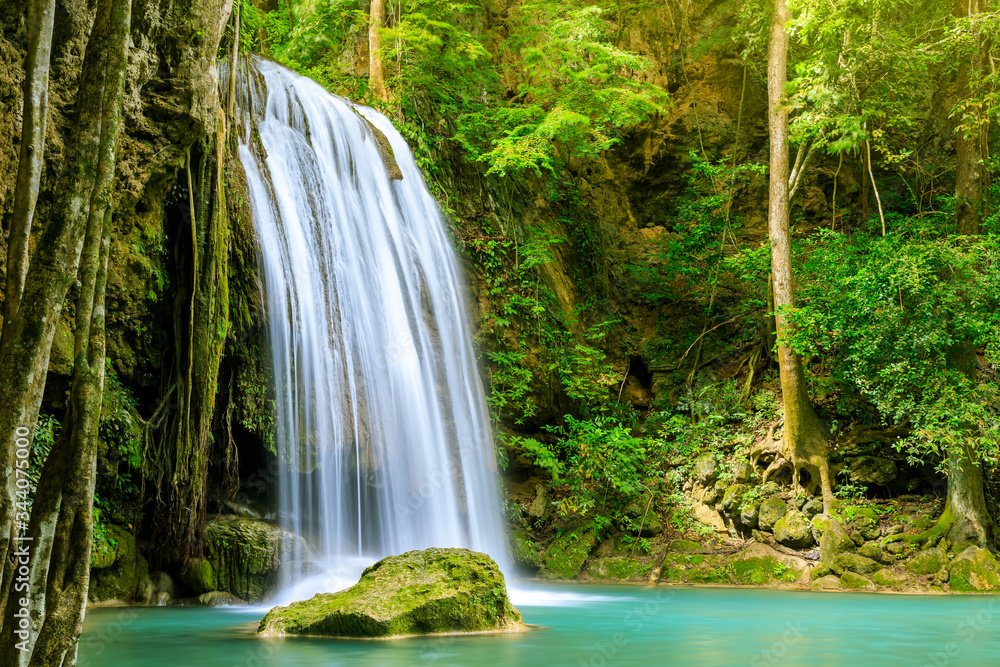 Waterfall cliff level 3, Erawan National Park, Kanchanaburi, Thailand Waterfall cliff level 3, Erawan National Park, Kanchanaburi, Thailand