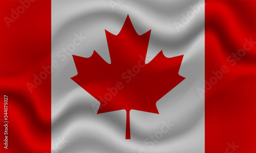 national flag of Canada on wavy cotton fabric. Realistic vector illustration.