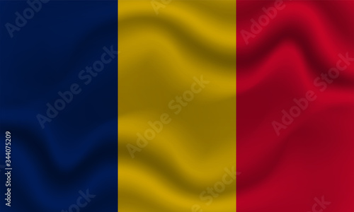 national flag of Chad on wavy cotton fabric. Realistic vector illustration.