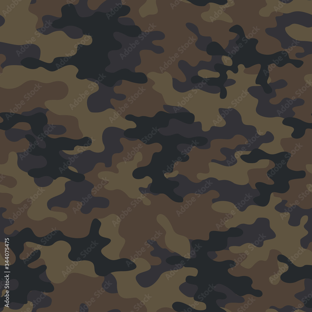 Fototapeta premium Camouflage seamless military brown background on textile.