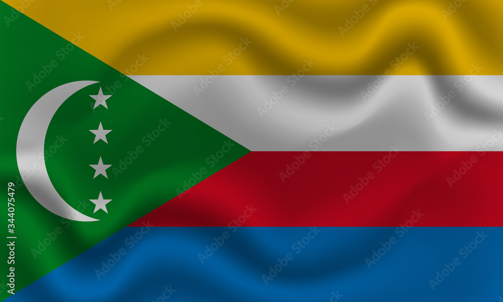 national flag of Comoros on wavy cotton fabric. Realistic vector illustration. national flag of Comoros on wavy cotton fabric. Realistic vector illustration.