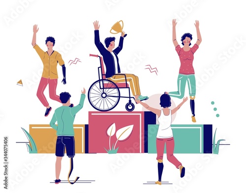 Successful business people with disabilities, vector flat illustration