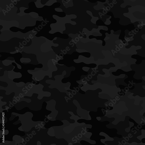 Black camouflage seamless pattern on textile. Ornament. Stylish design.