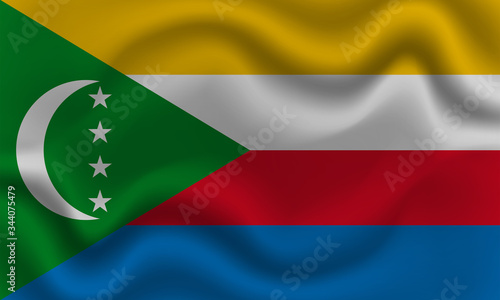 Free Download national flag of Comoros on wavy cotton fabric. Realistic vector illustration. - GFXLoad