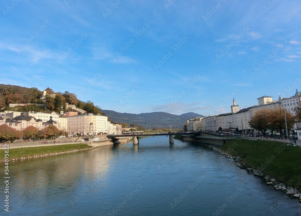 View of the river in the city(in Salzburg)