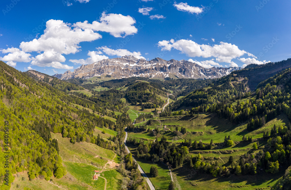Stunning view of the Schwägalp pass with the Santis mountain in Canton Appenzell in Switzerland